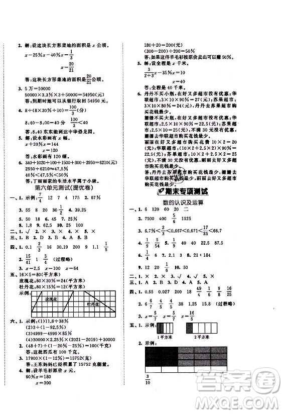 西安出版社2021秋季53全優(yōu)卷小學(xué)數(shù)學(xué)六年級上冊SJ蘇教版答案