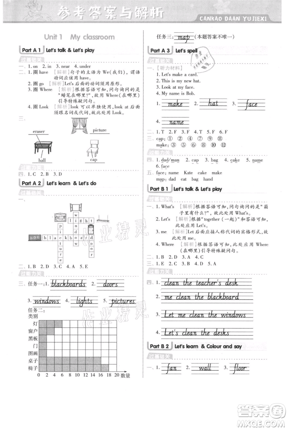 南京師范大學(xué)出版社2021一遍過四年級(jí)上冊(cè)英語人教版浙江專用參考答案