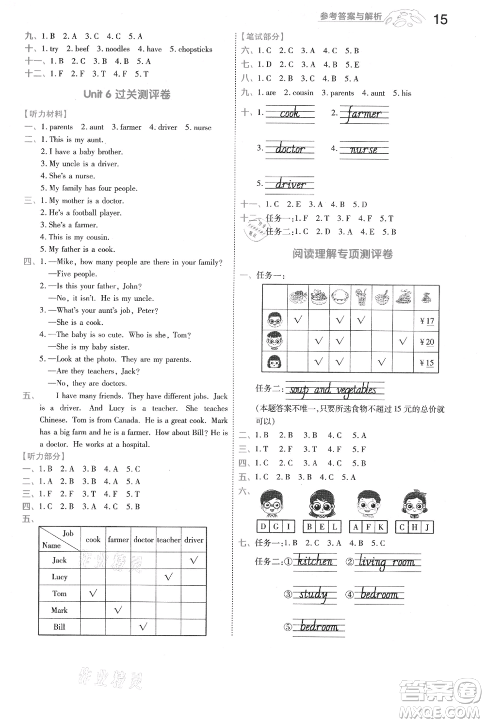 南京師范大學(xué)出版社2021一遍過四年級(jí)上冊(cè)英語人教版浙江專用參考答案