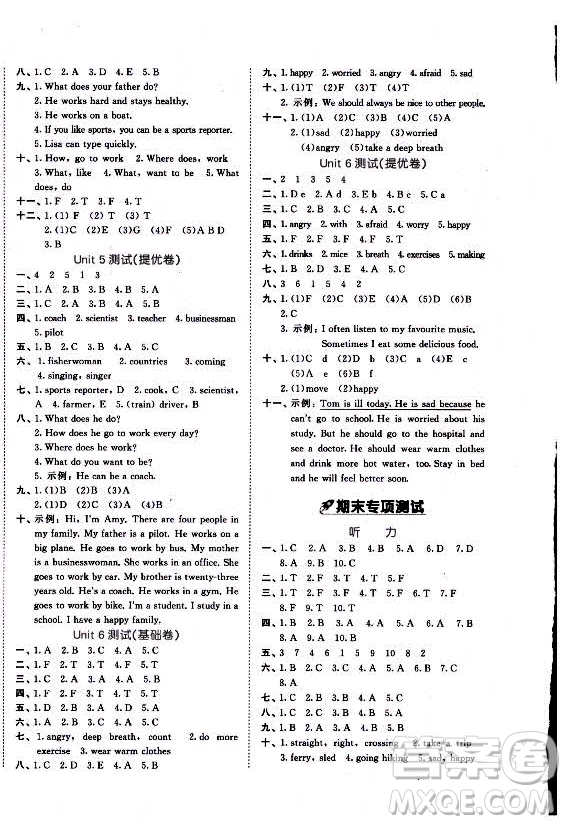 西安出版社2021秋季53全優(yōu)卷小學(xué)英語六年級(jí)上冊(cè)RJ人教版答案