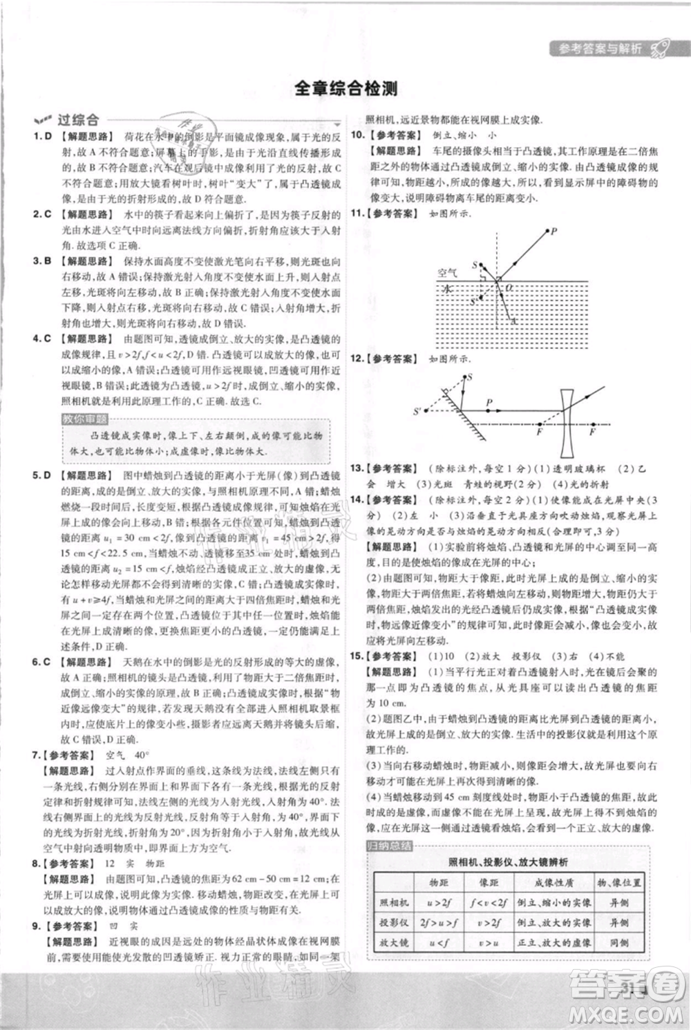 南京師范大學出版社2021一遍過八年級上冊物理蘇科版參考答案