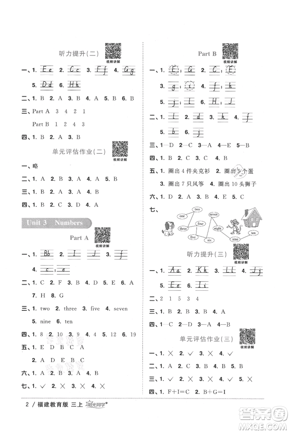 江西教育出版社2021陽光同學(xué)課時(shí)優(yōu)化作業(yè)三年級(jí)上冊(cè)英語福建教育版參考答案