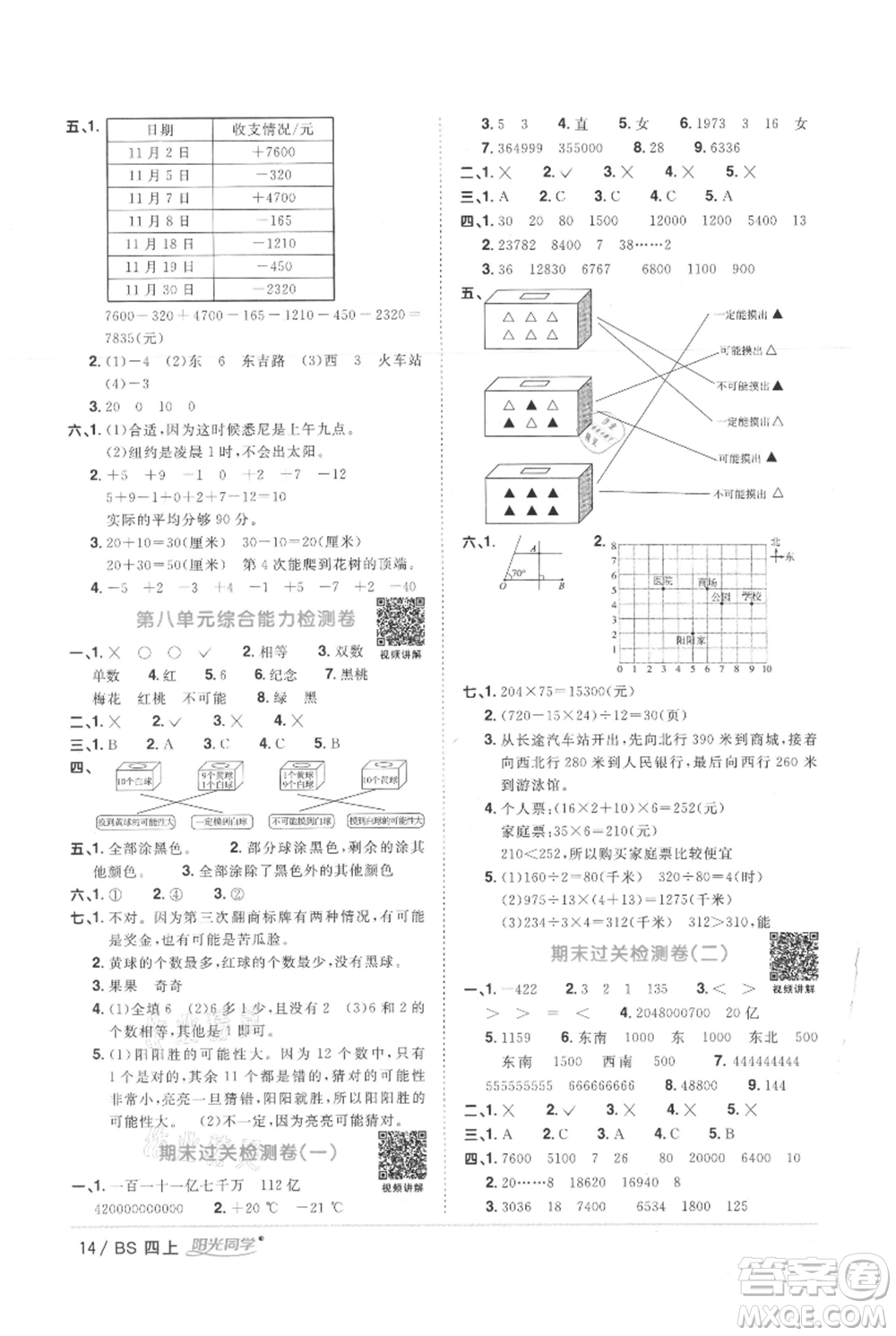 江西教育出版社2021陽(yáng)光同學(xué)課時(shí)優(yōu)化作業(yè)四年級(jí)上冊(cè)數(shù)學(xué)北師大版參考答案