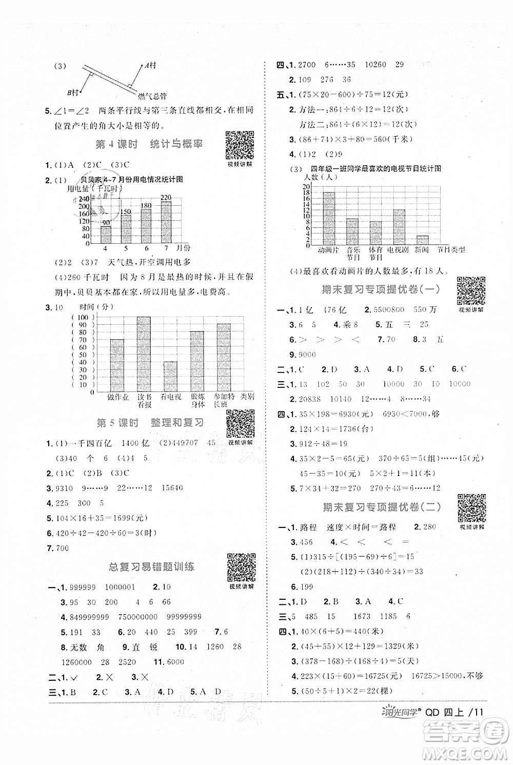 江西教育出版社2021陽光同學(xué)課時(shí)優(yōu)化作業(yè)四年級上冊數(shù)學(xué)青島版參考答案