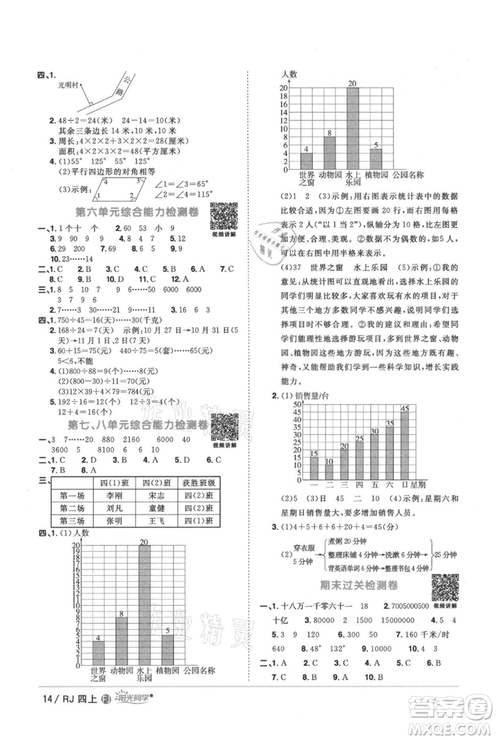 福建少年兒童出版社2021陽光同學(xué)課時優(yōu)化作業(yè)四年級上冊數(shù)學(xué)人教版福建專版參考答案