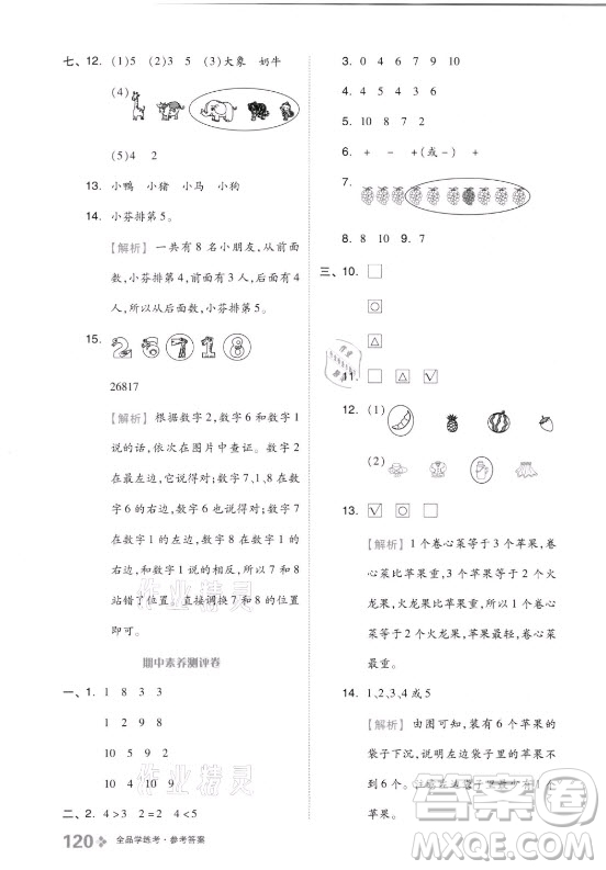 開明出版社2021全品學(xué)練考數(shù)學(xué)一年級上冊QD青島版答案