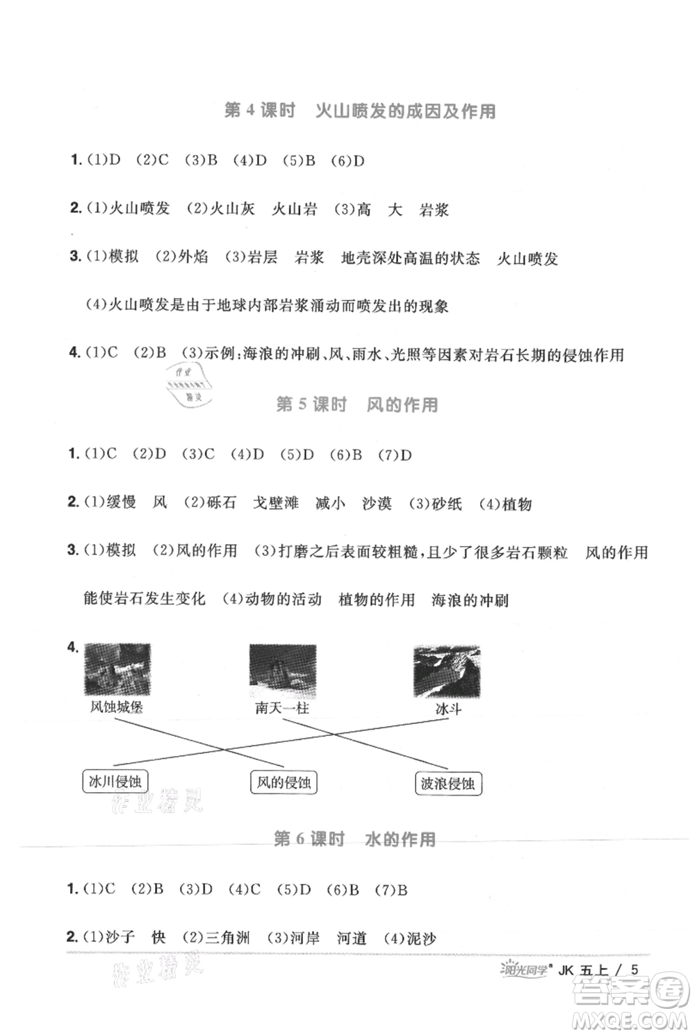 江西教育出版社2021陽光同學課時優(yōu)化作業(yè)五年級上冊科學教科版參考答案