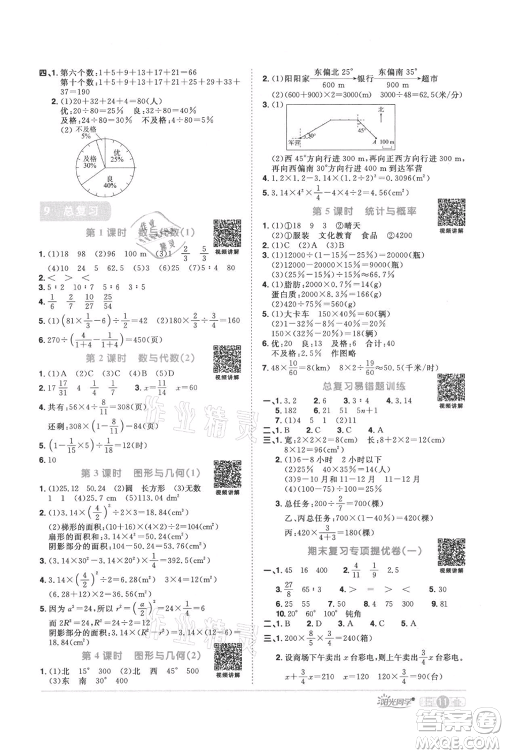 江西教育出版社2021陽光同學(xué)課時(shí)優(yōu)化作業(yè)六年級上冊數(shù)學(xué)人教版參考答案