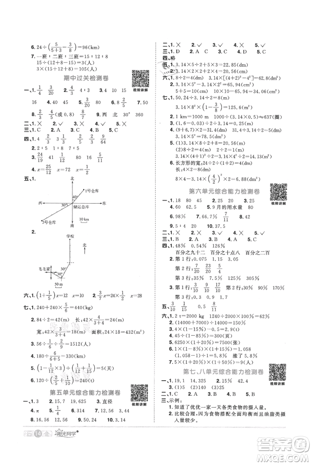 江西教育出版社2021陽光同學(xué)課時(shí)優(yōu)化作業(yè)六年級上冊數(shù)學(xué)人教版參考答案