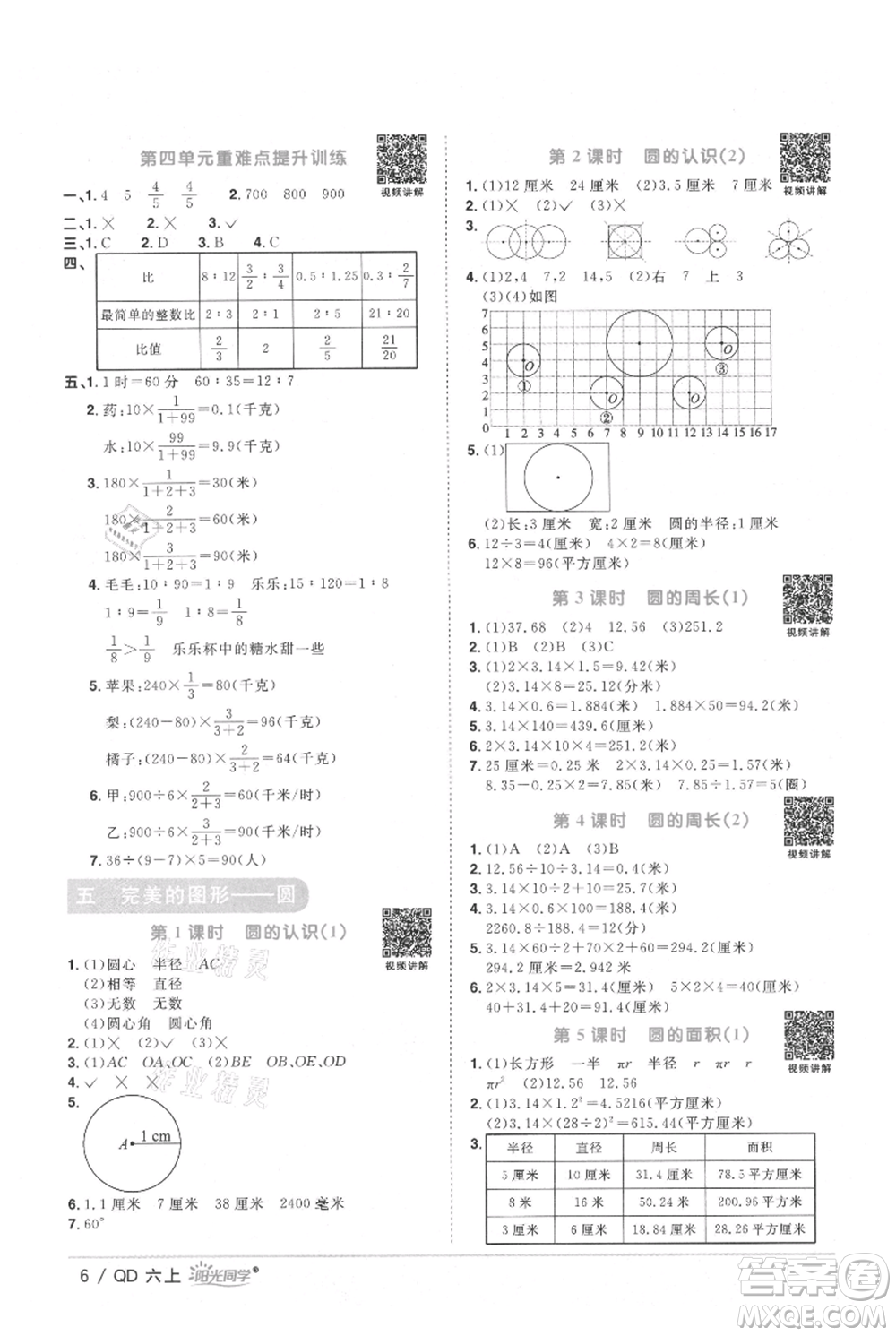 江西教育出版社2021陽光同學(xué)課時(shí)優(yōu)化作業(yè)六年級(jí)上冊(cè)數(shù)學(xué)青島版參考答案