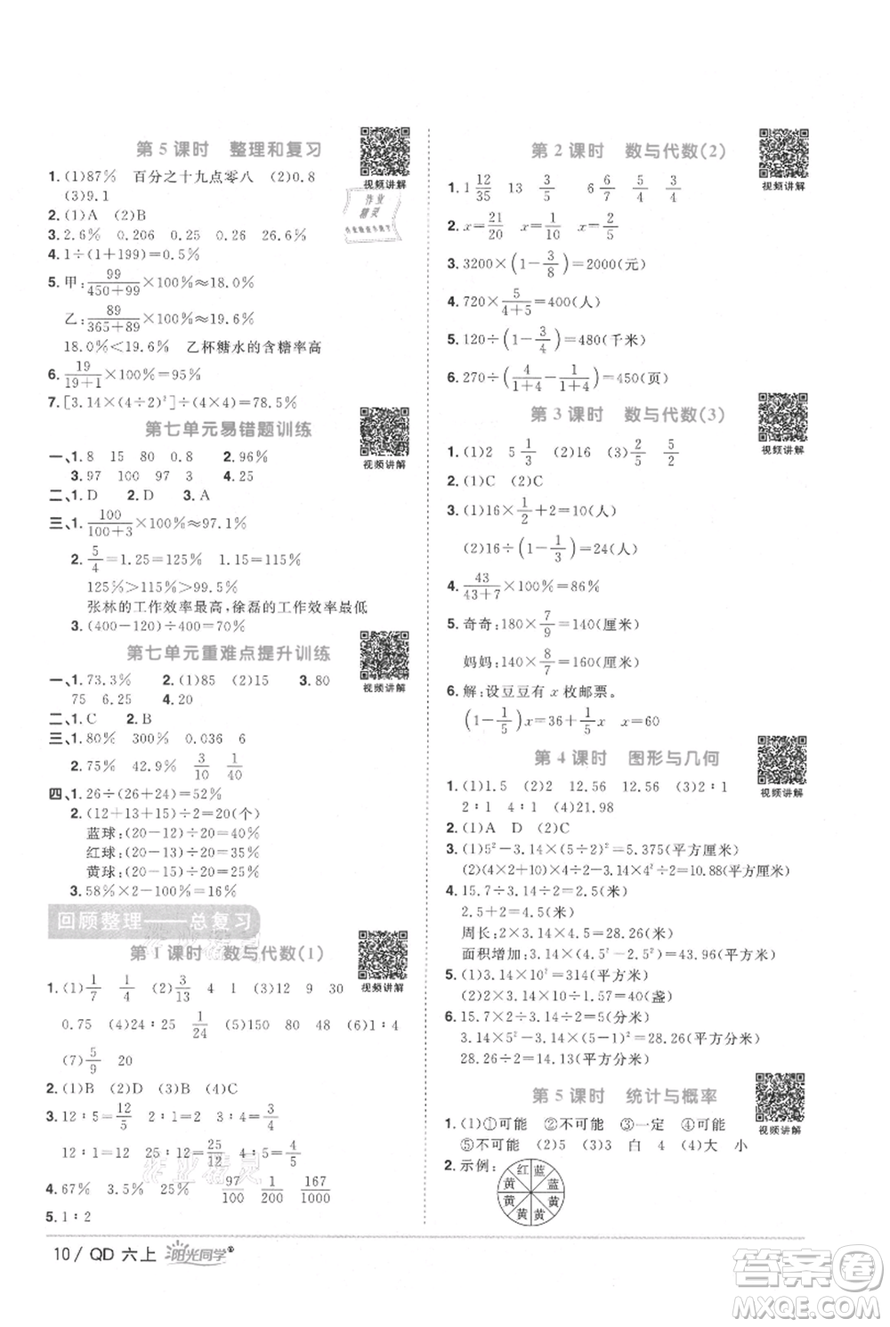 江西教育出版社2021陽光同學(xué)課時(shí)優(yōu)化作業(yè)六年級(jí)上冊(cè)數(shù)學(xué)青島版參考答案