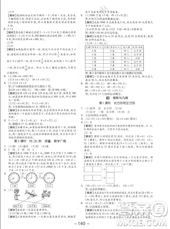 開(kāi)明出版社2021全品學(xué)練考數(shù)學(xué)三年級(jí)上冊(cè)RJ人教版答案