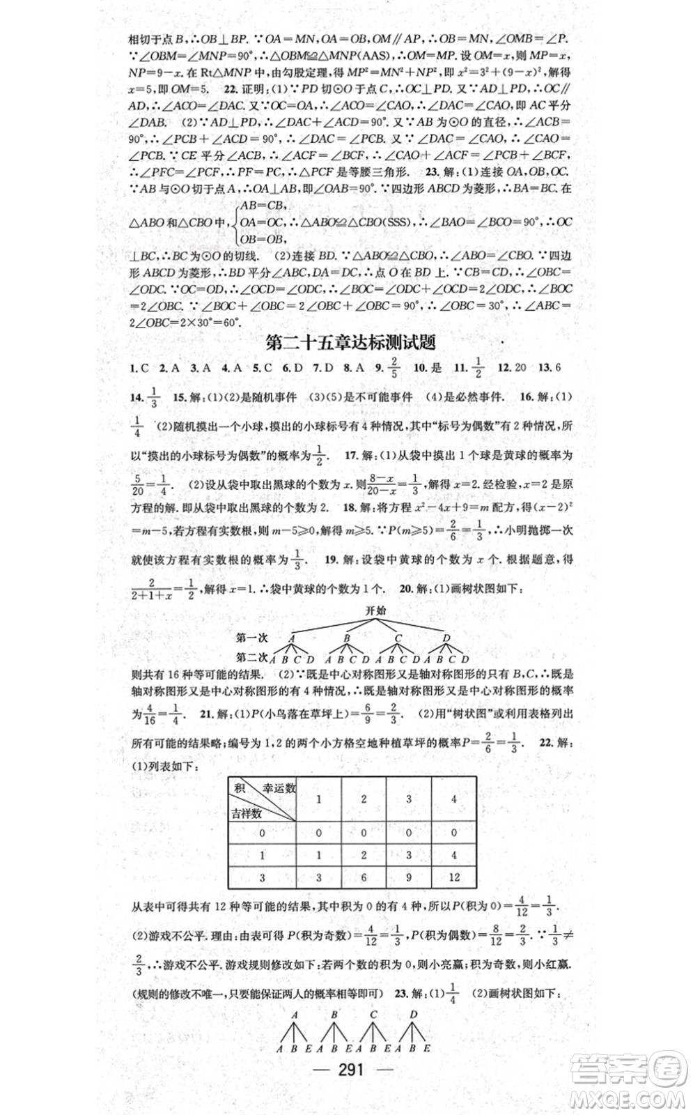 廣東經(jīng)濟出版社2021名師測控九年級數(shù)學(xué)全一冊人教版云南專版答案