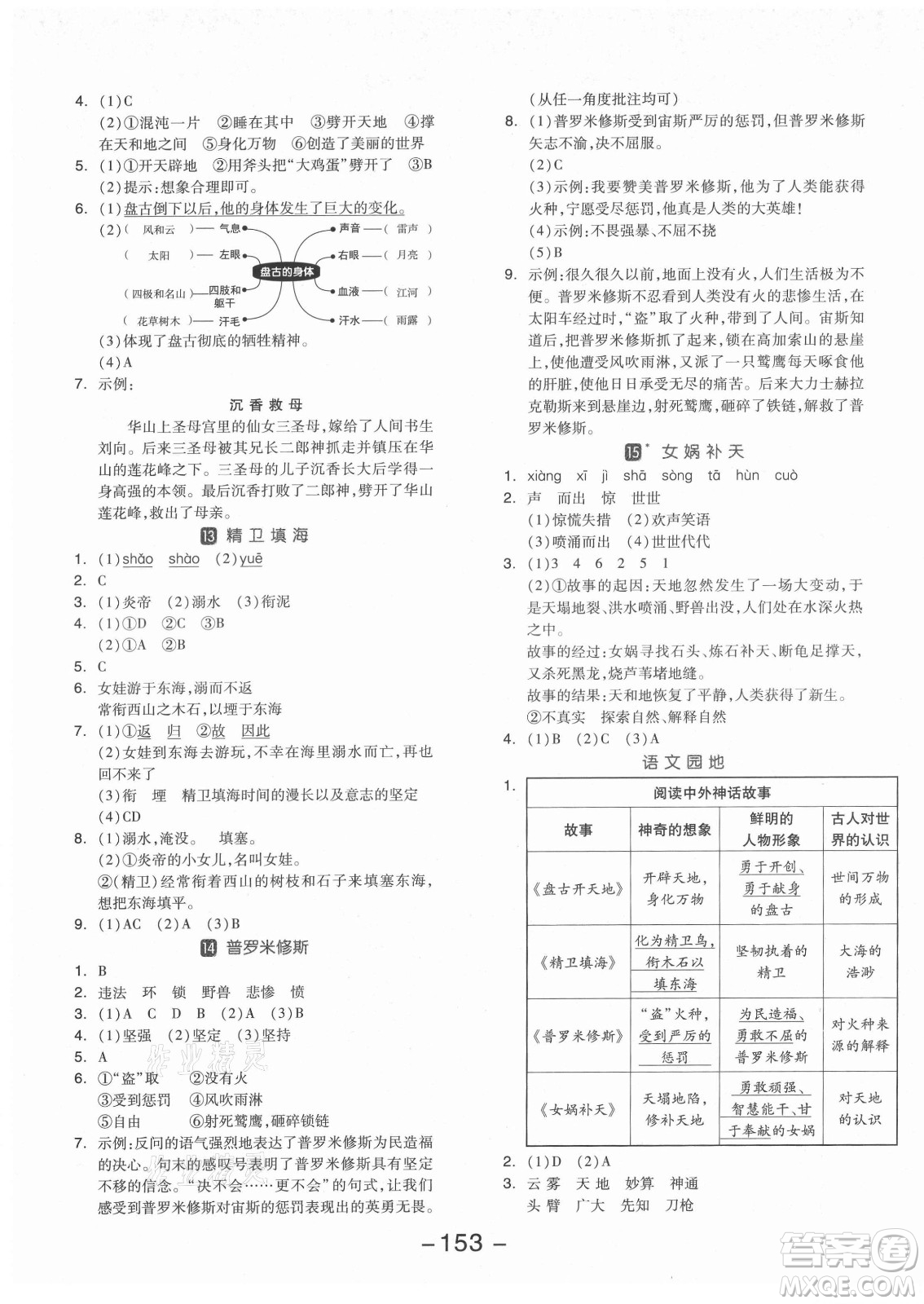 開明出版社2021全品學(xué)練考語文四年級(jí)上冊(cè)RJ人教版福建專版答案