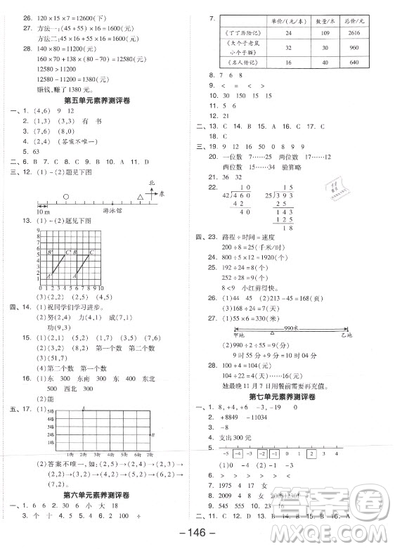 開明出版社2021全品學練考數學四年級上冊BS北師版答案