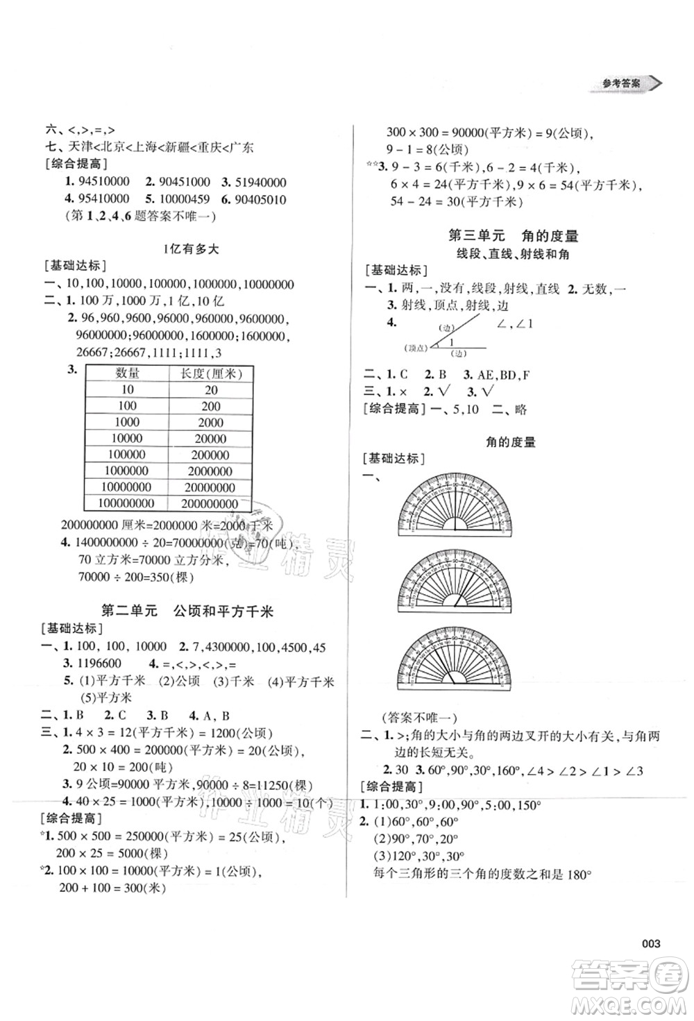 天津教育出版社2021學(xué)習(xí)質(zhì)量監(jiān)測(cè)四年級(jí)數(shù)學(xué)上冊(cè)人教版答案