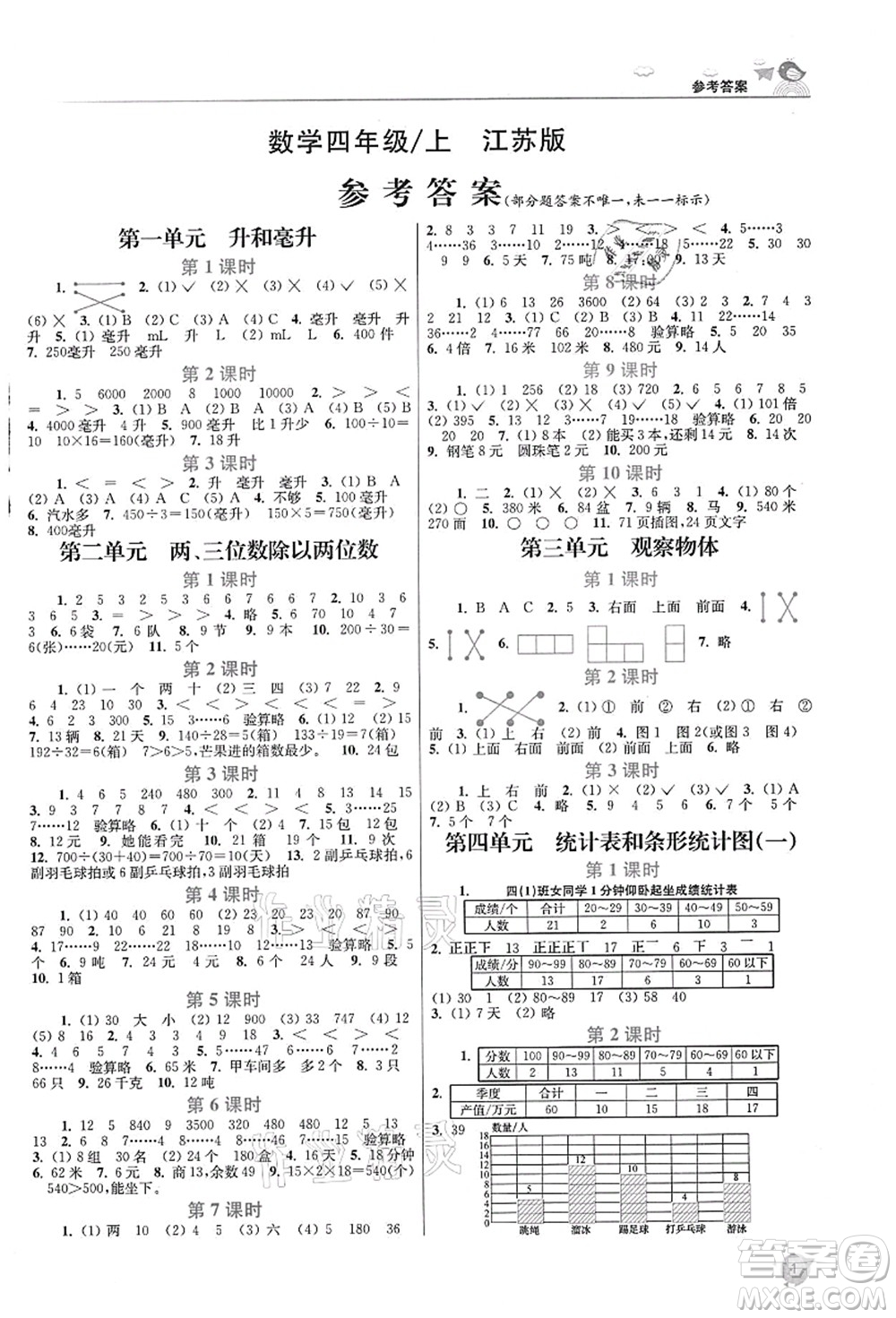 東南大學(xué)出版社2021金3練四年級數(shù)學(xué)上冊江蘇版答案