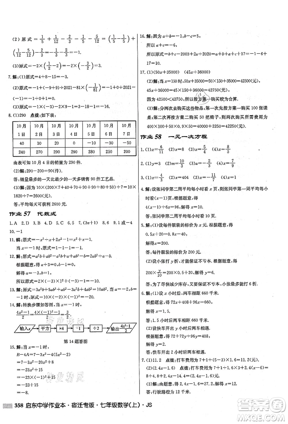 龍門(mén)書(shū)局2021啟東中學(xué)作業(yè)本七年級(jí)數(shù)學(xué)上冊(cè)JS江蘇版宿遷專(zhuān)版答案