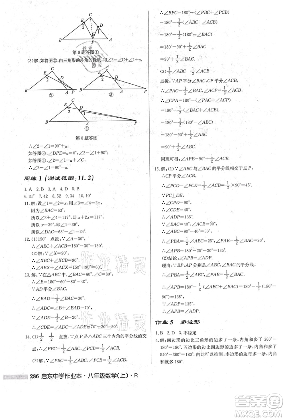 龍門書局2021啟東中學(xué)作業(yè)本八年級數(shù)學(xué)上冊R人教版答案