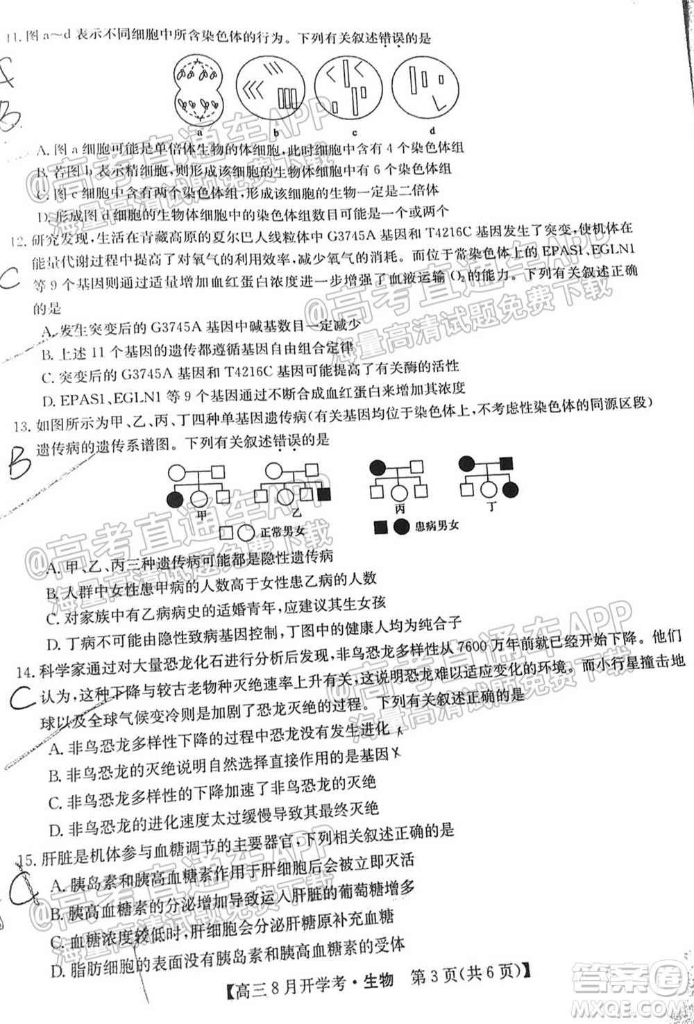 2022屆九師聯(lián)盟高三9月開學(xué)考生物試題及答案