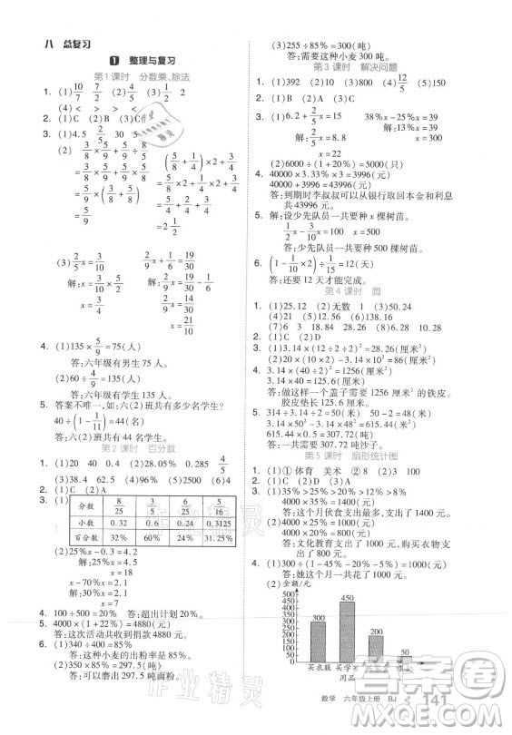 開明出版社2021全品學練考數學六年級上冊BJ北京版答案