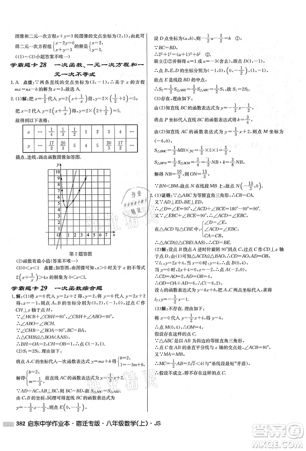 龍門書局2021啟東中學(xué)作業(yè)本八年級數(shù)學(xué)上冊JS江蘇版宿遷專版答案