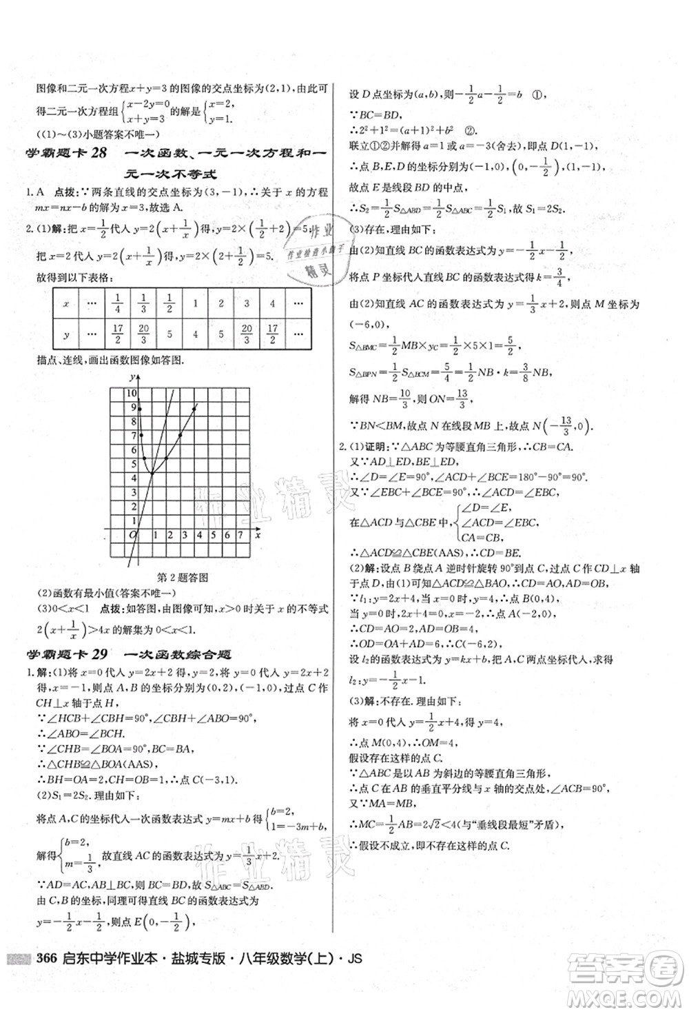 龍門書局2021啟東中學(xué)作業(yè)本八年級(jí)數(shù)學(xué)上冊(cè)JS江蘇版鹽城專版答案