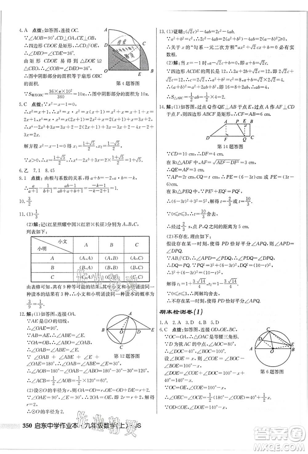 龍門(mén)書(shū)局2021啟東中學(xué)作業(yè)本九年級(jí)數(shù)學(xué)上冊(cè)JS江蘇版答案