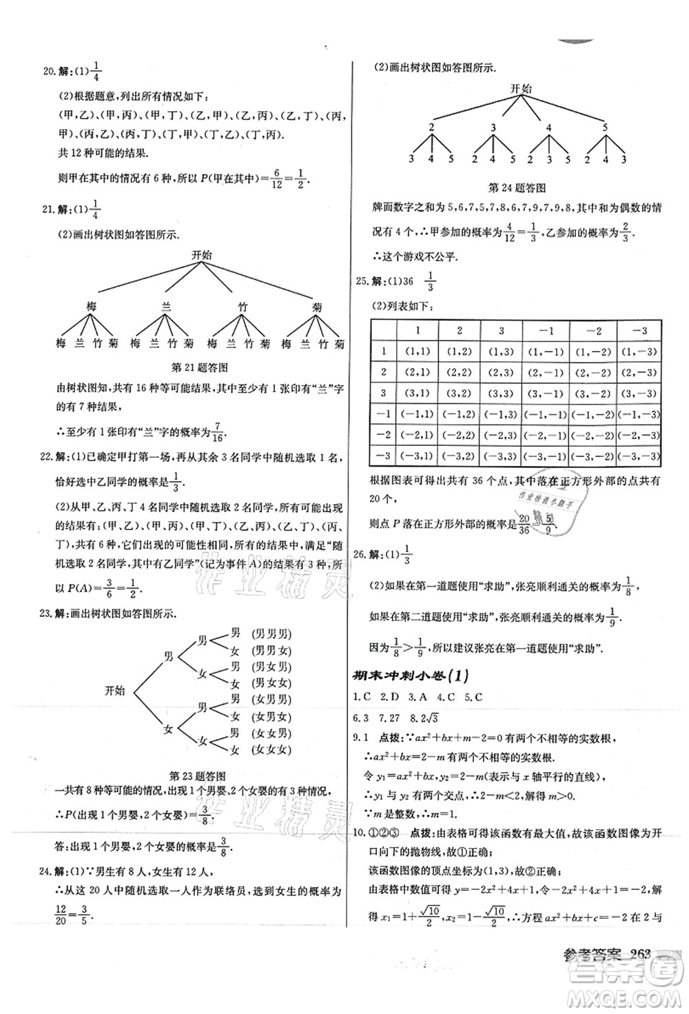 龍門書局2021啟東中學(xué)作業(yè)本九年級(jí)數(shù)學(xué)上冊(cè)JS江蘇版徐州專版答案