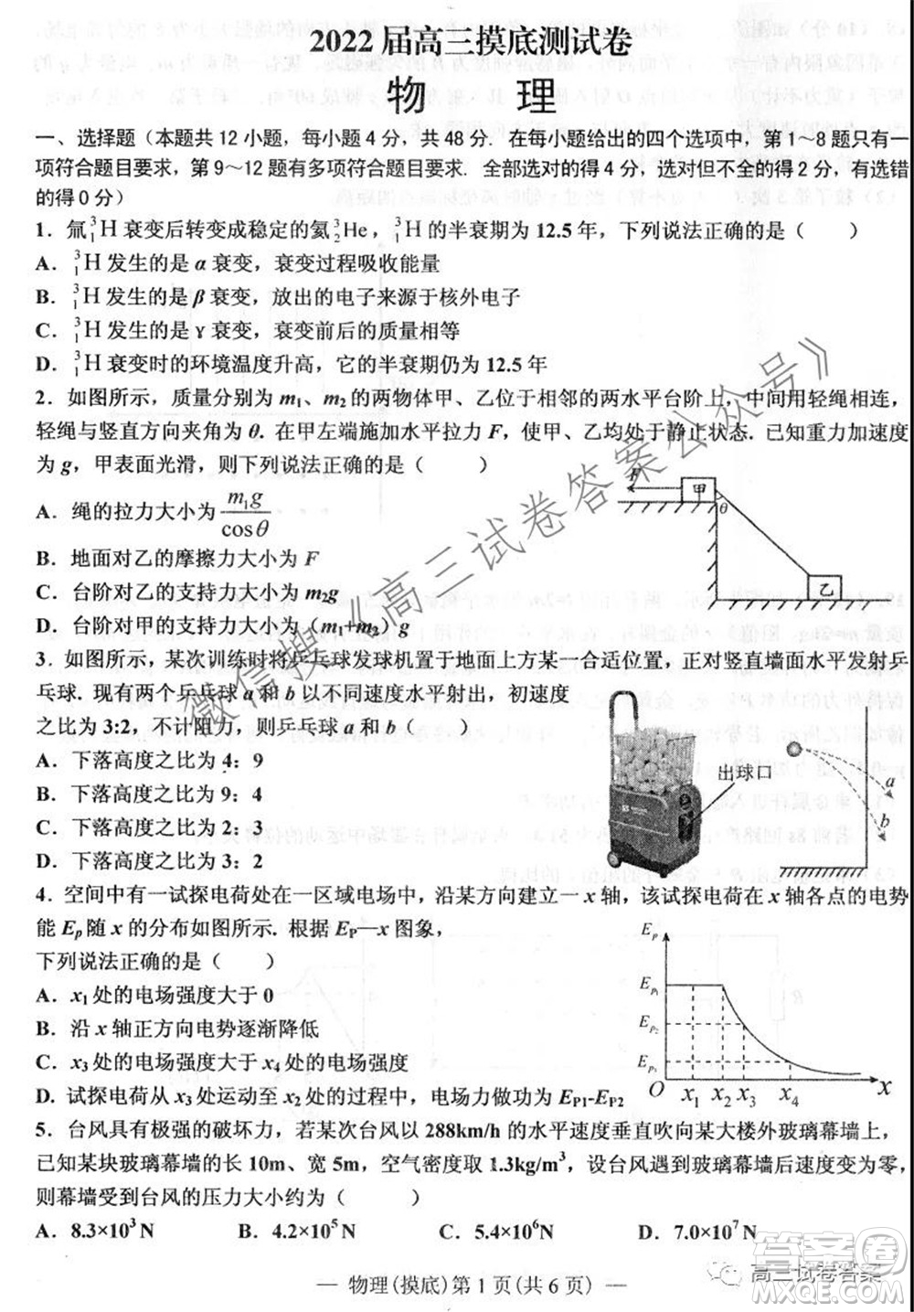 南昌市2022屆高三摸底測試卷物理試題及答案