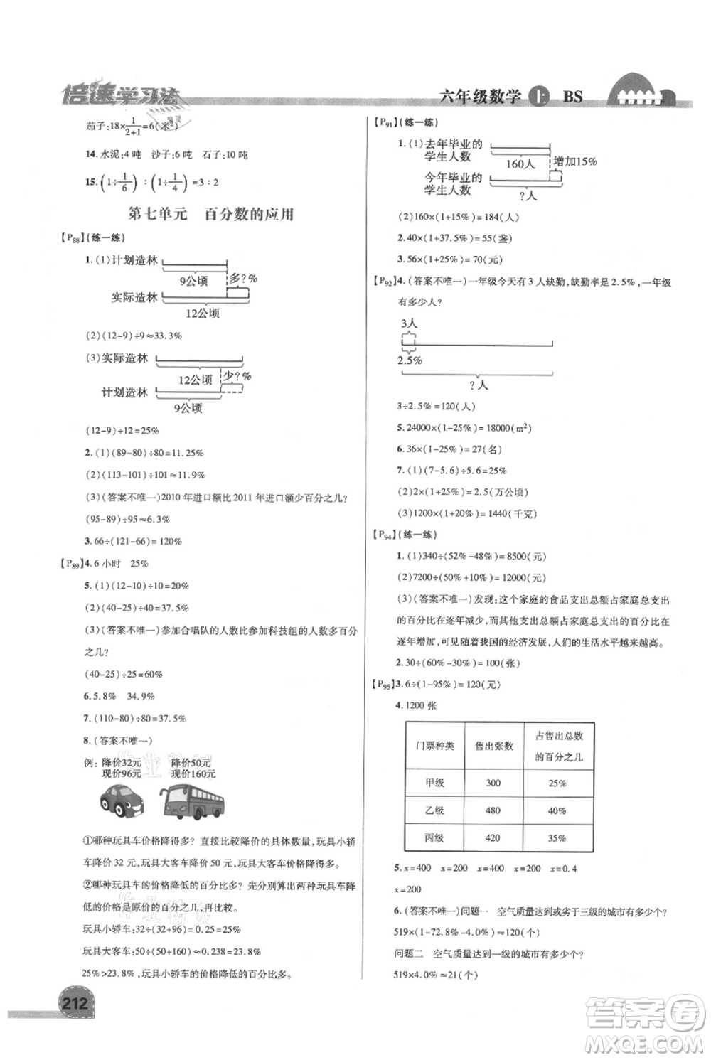 開明出版社2021倍速學(xué)習(xí)法六年級上冊數(shù)學(xué)北師大版參考答案