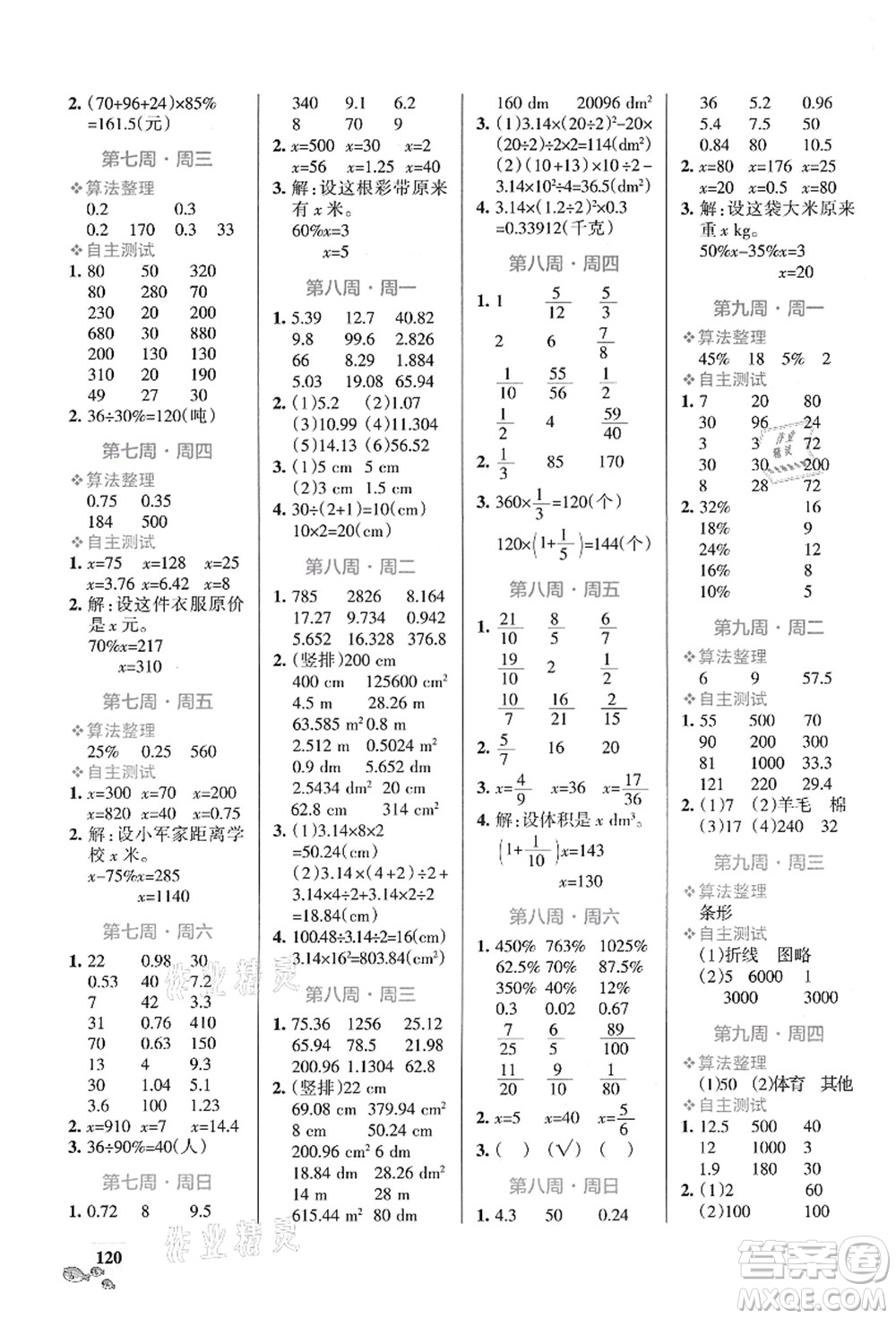 遼寧教育出版社2021小學(xué)學(xué)霸天天計算六年級數(shù)學(xué)上冊BS北師版答案