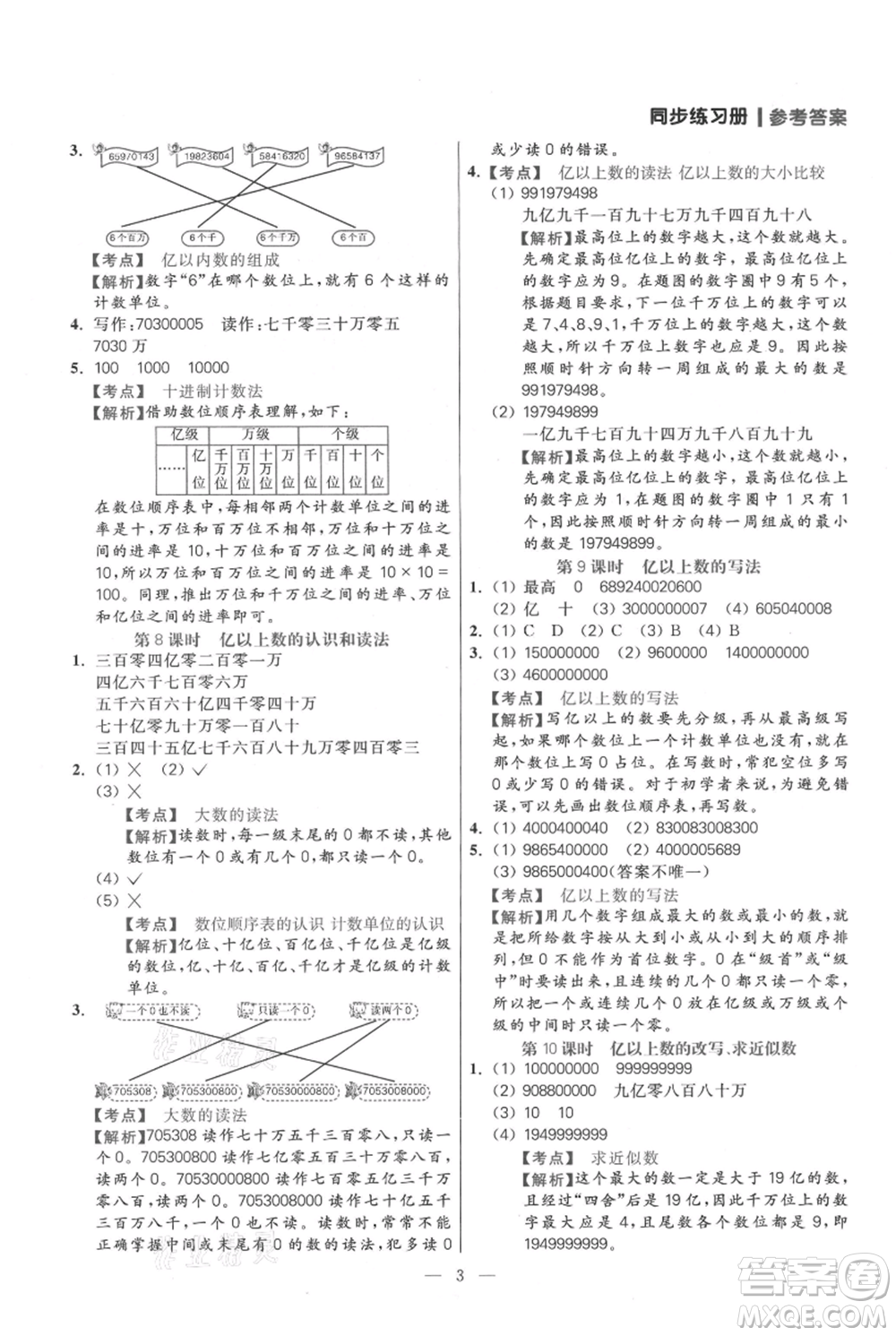 遠方出版社2021年100分闖關同步練習冊四年級上冊數學人教版參考答案