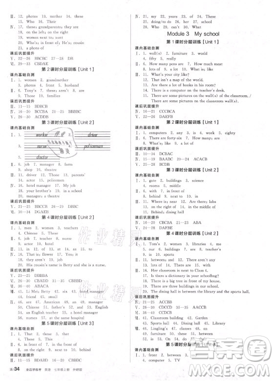 陽光出版社2021全品學(xué)練考英語七年級上冊WY外研版答案