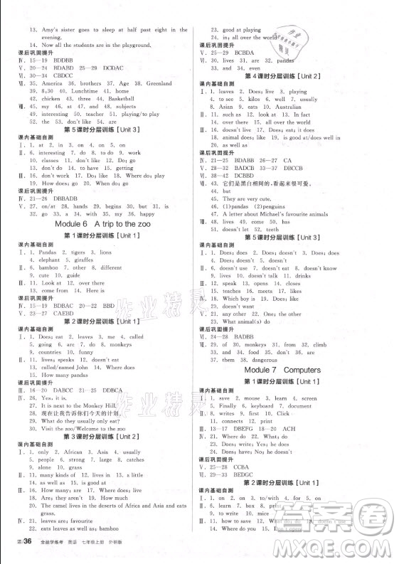 陽光出版社2021全品學(xué)練考英語七年級上冊WY外研版答案