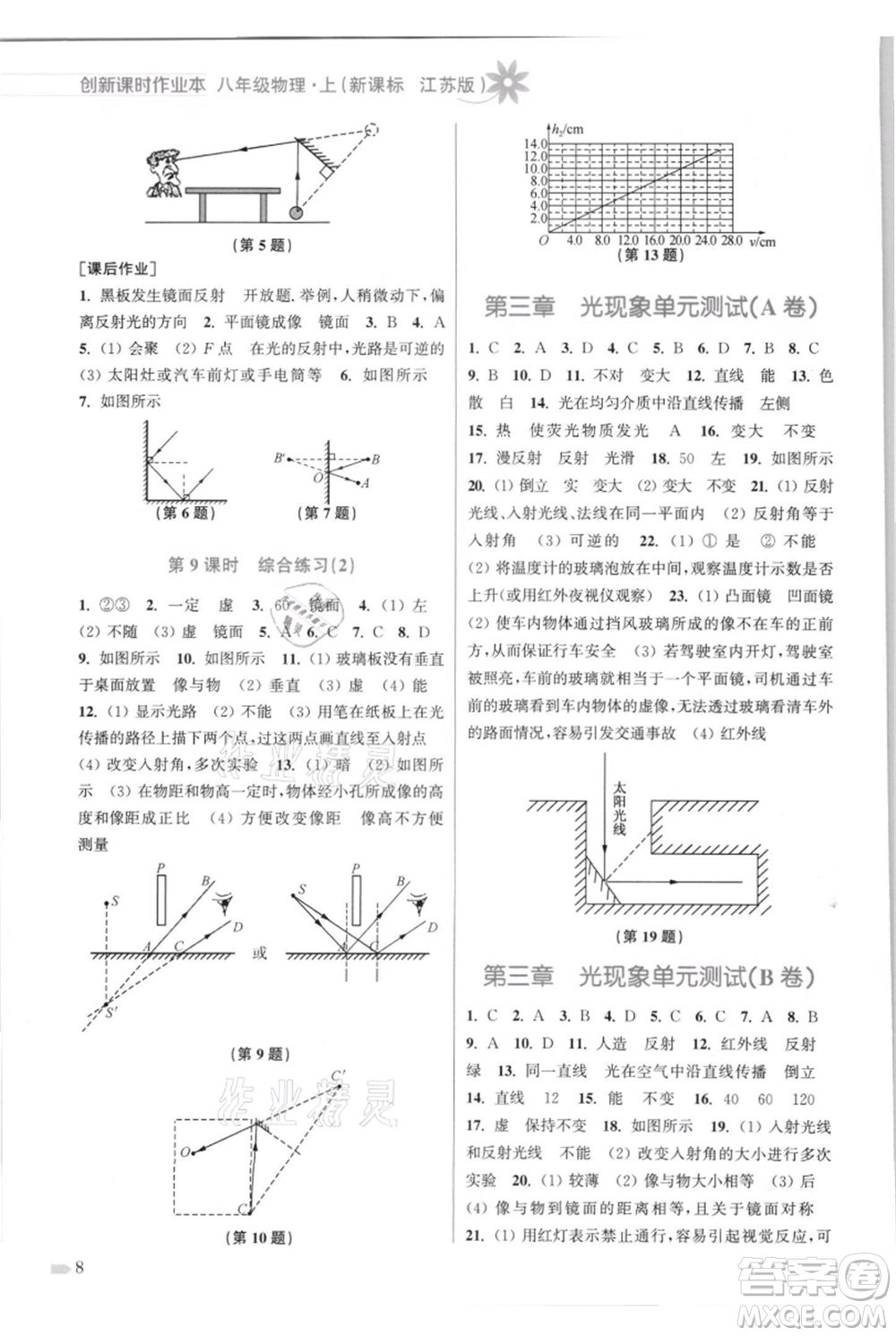 江蘇鳳凰美術(shù)出版社2021創(chuàng)新課時(shí)作業(yè)本八年級(jí)上冊(cè)物理江蘇版參考答案