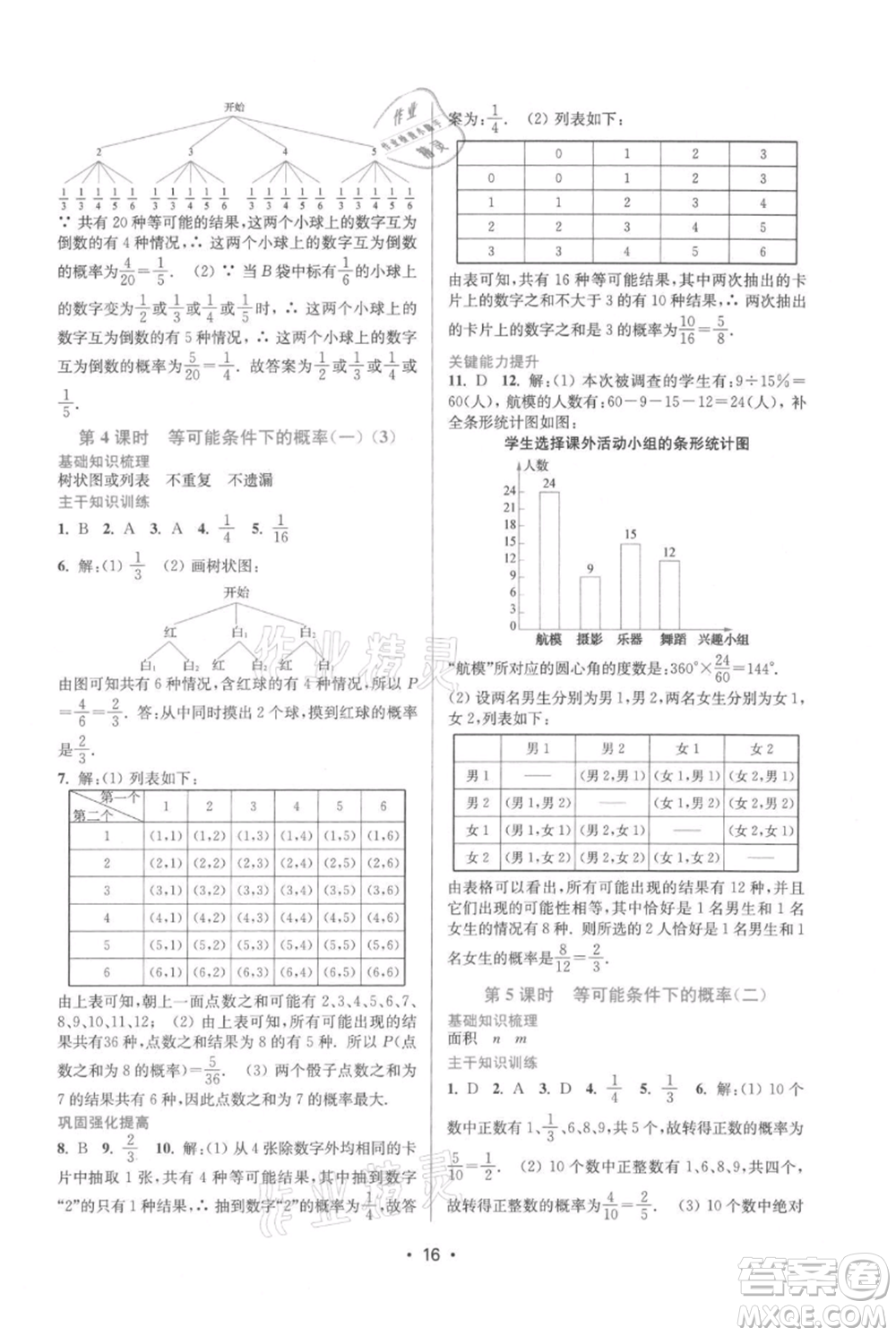 江蘇鳳凰美術(shù)出版社2021創(chuàng)新課時作業(yè)本九年級上冊數(shù)學(xué)蘇州專版參考答案