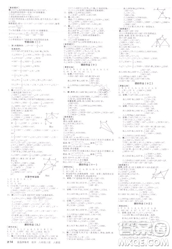 陽光出版社2021全品學(xué)練考數(shù)學(xué)八年級(jí)上冊(cè)RJ人教版答案