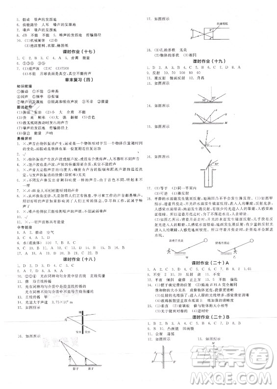 陽光出版社2021全品學(xué)練考物理八年級上冊BS北師大版答案