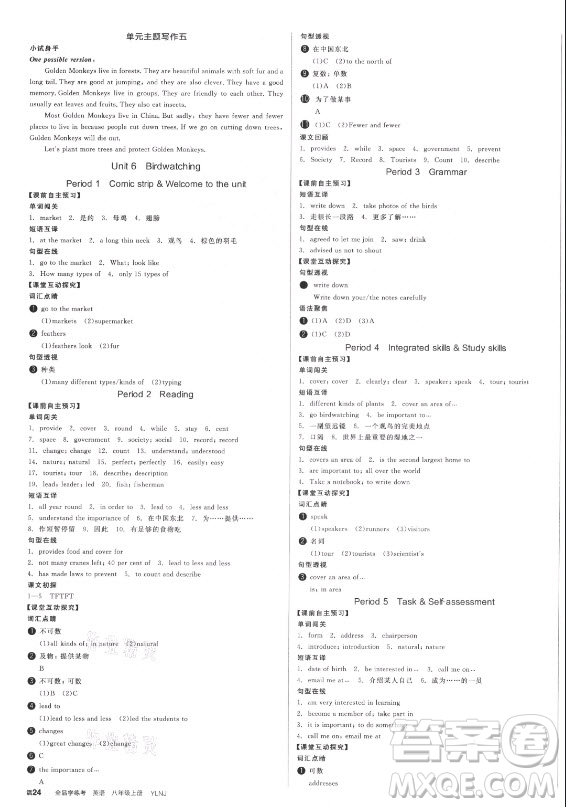 陽光出版社2021全品學(xué)練考英語八年級上冊YLNJ譯林牛津版徐州專版答案