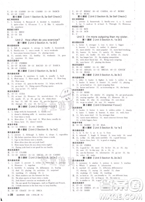 河北科學(xué)技術(shù)出版社2021全品學(xué)練考英語(yǔ)八年級(jí)上冊(cè)RJ人教版包頭專(zhuān)版答案