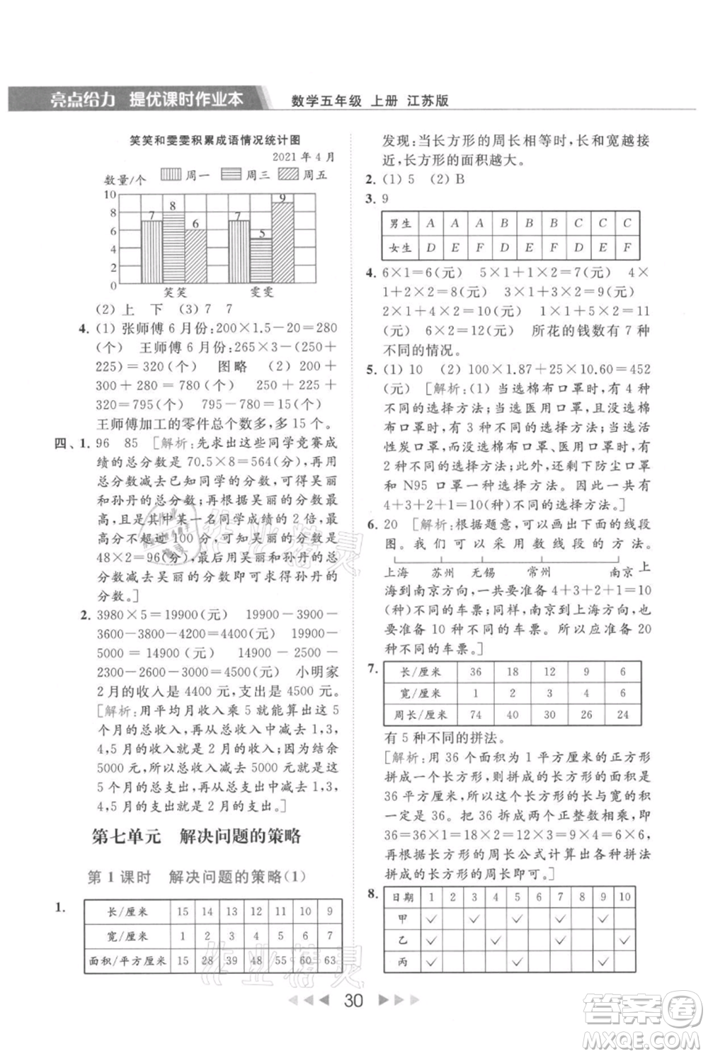 北京教育出版社2021秋季亮點給力提優(yōu)課時作業(yè)本五年級上冊數(shù)學江蘇版參考答案