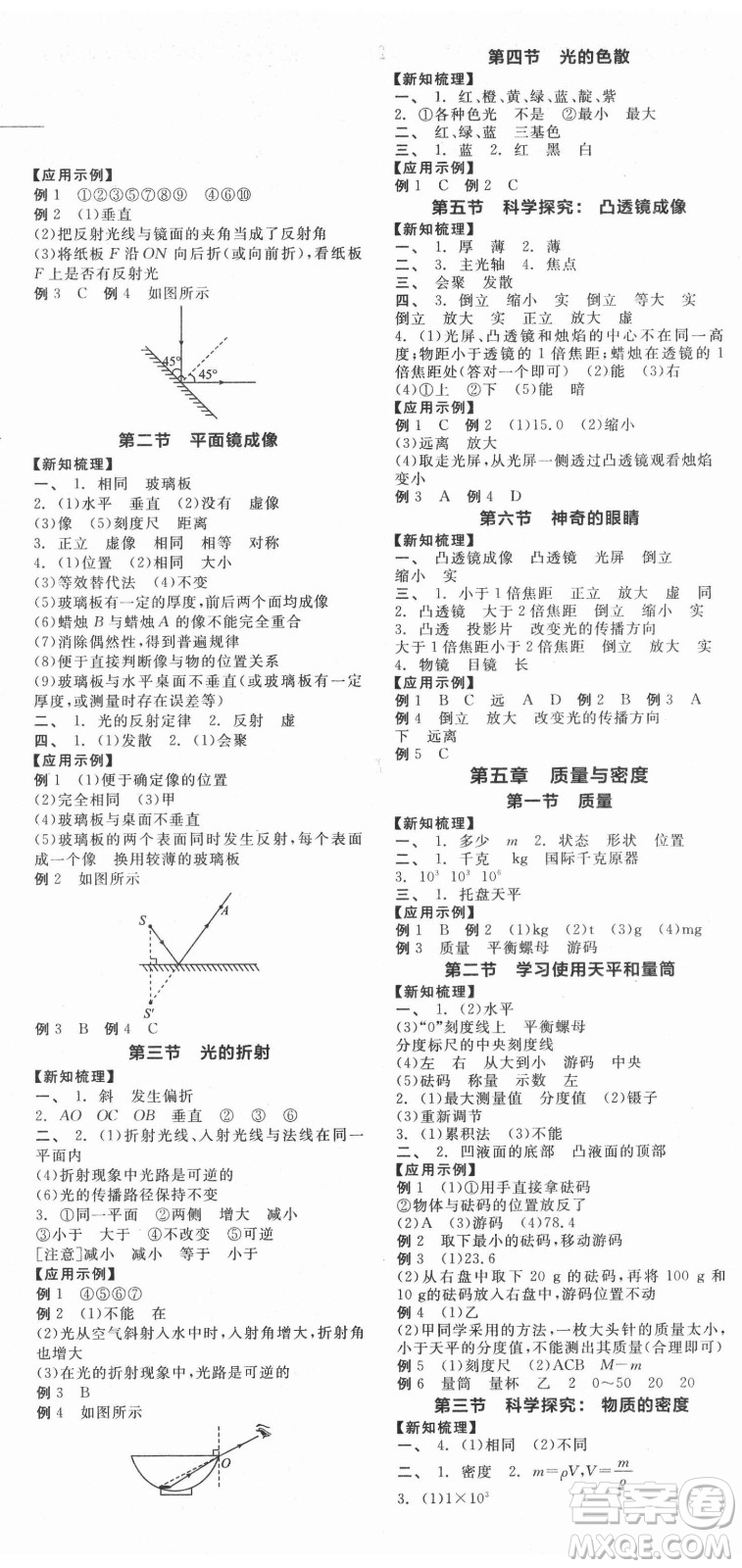 陽光出版社2021全品學(xué)練考物理八年級上冊HK滬科版答案