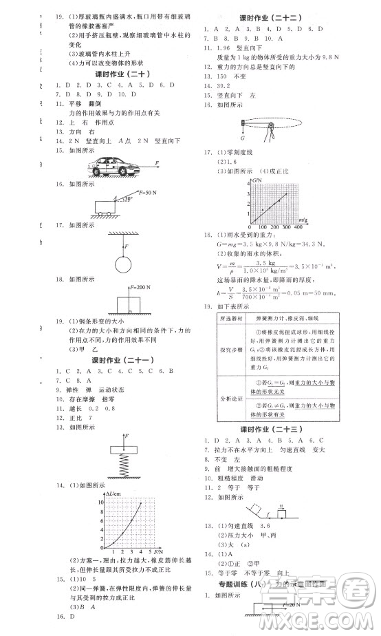 陽光出版社2021全品學(xué)練考物理八年級上冊HK滬科版答案