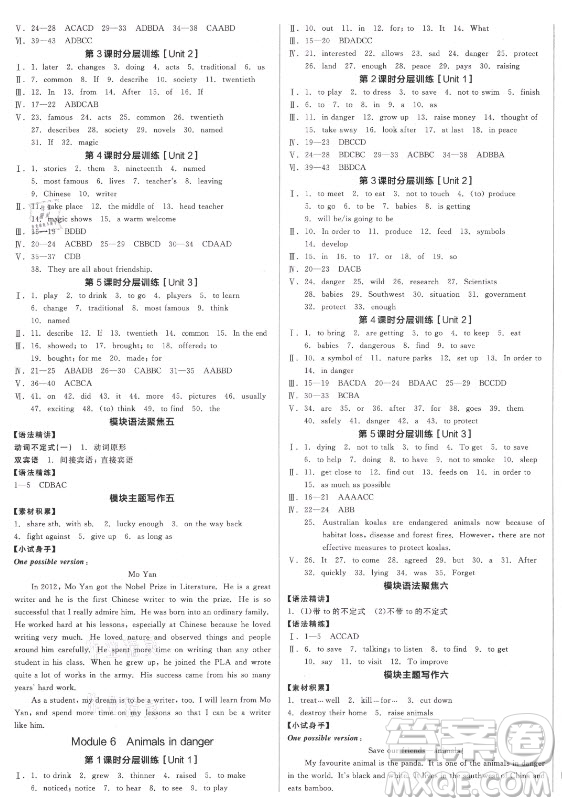 河北科學技術(shù)出版社2021全品學練考英語八年級上冊WY外研版浙江專版答案