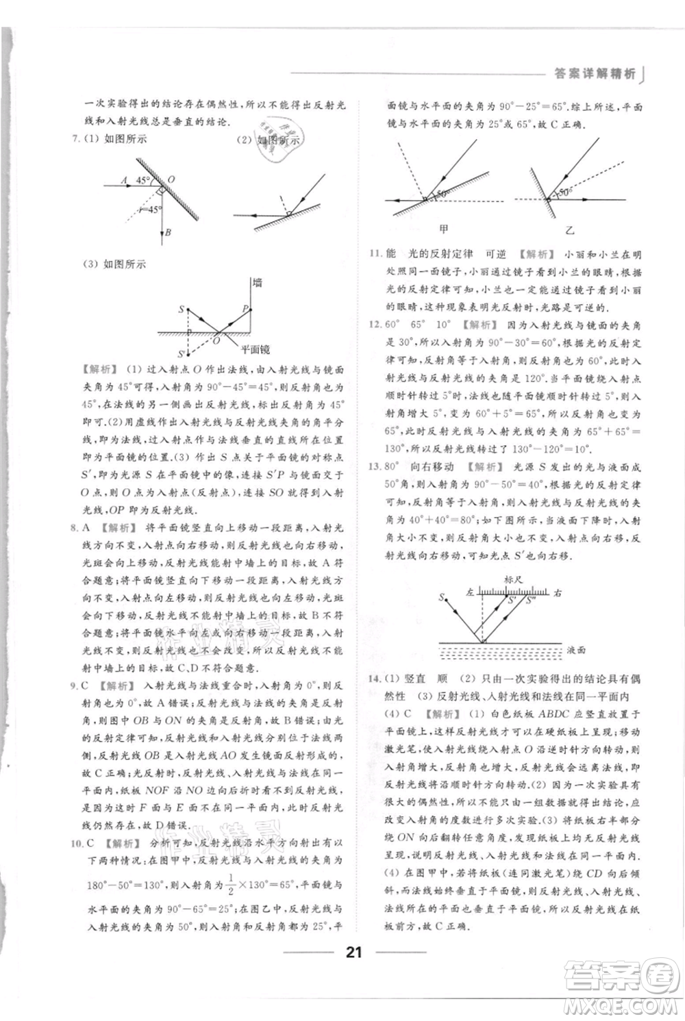 云南美術出版社2021秋季亮點給力提優(yōu)課時作業(yè)本八年級上冊物理通用版參考答案