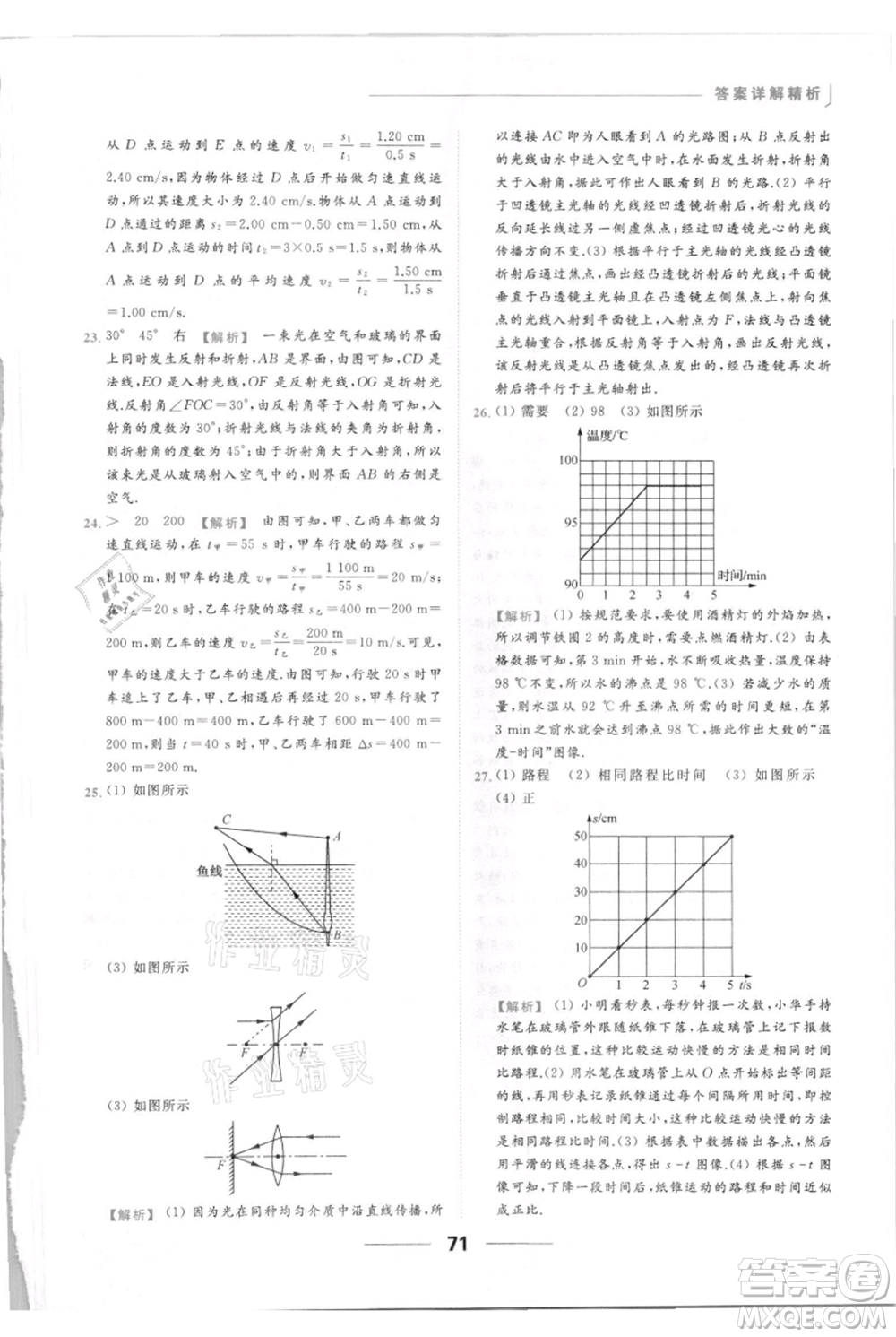 云南美術出版社2021秋季亮點給力提優(yōu)課時作業(yè)本八年級上冊物理通用版參考答案