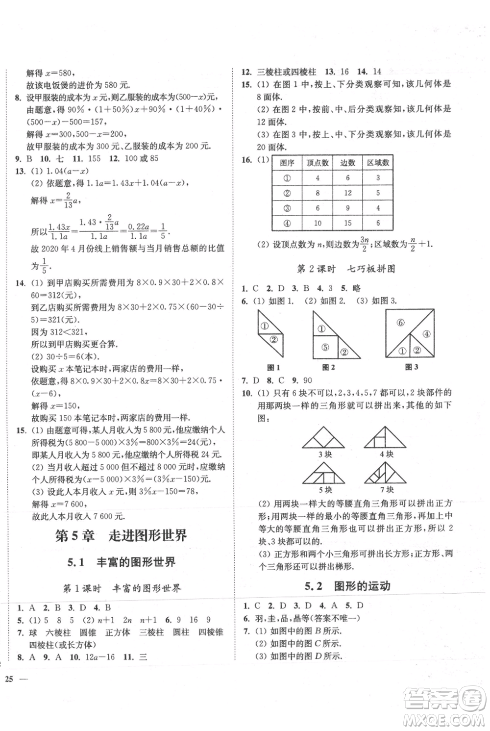 延邊大學(xué)出版社2021南通小題課時(shí)作業(yè)本七年級上冊數(shù)學(xué)蘇科版參考答案