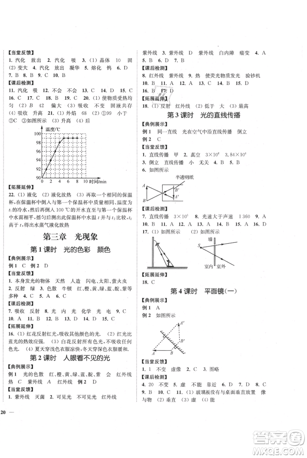 延邊大學出版社2021南通小題課時作業(yè)本八年級上冊物理蘇科版參考答案