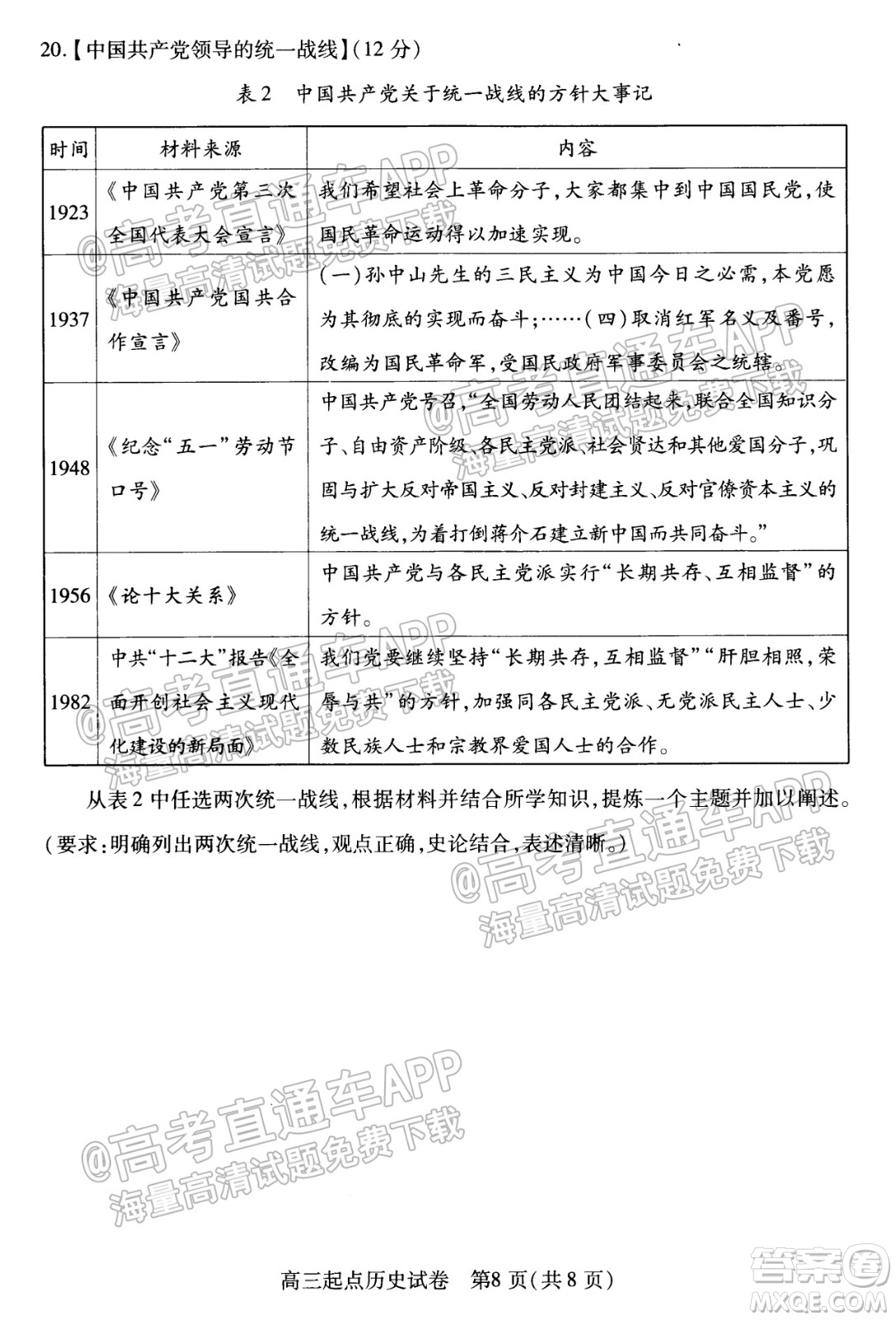 2021-2022學(xué)年度武漢市部分學(xué)校高三起點(diǎn)質(zhì)量檢測(cè)歷史試卷及答案